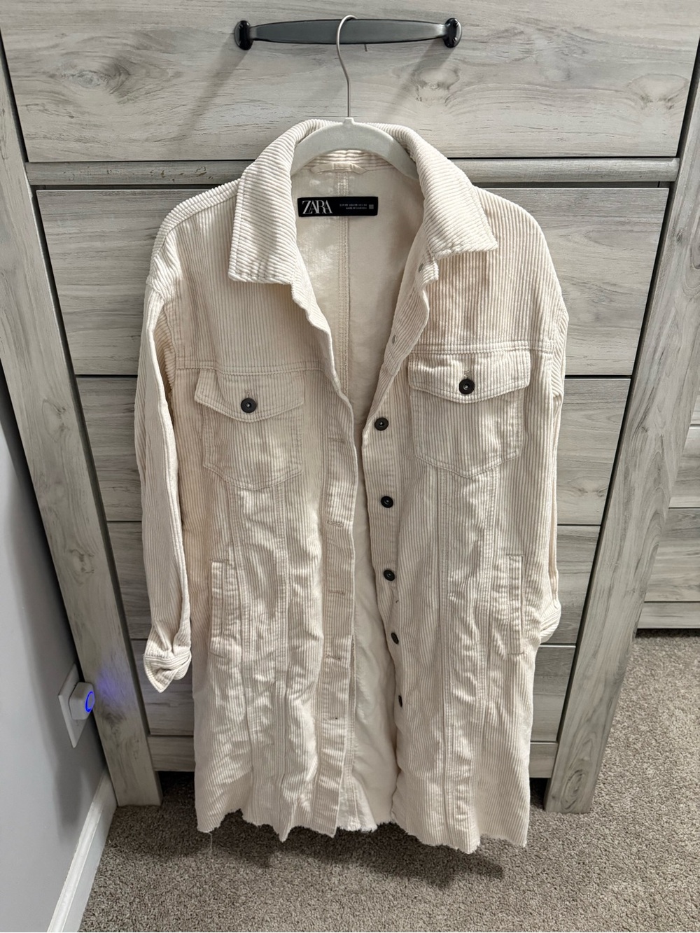 Zara Cream Corduroy Long Shirt Jacket